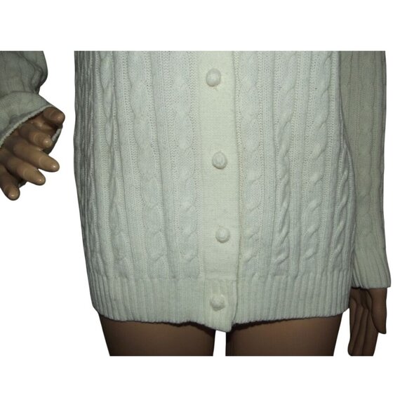 Light Ivory Cardigan Sweater Womens Medium Button vintage off white cable knit - Picture 5 of 8